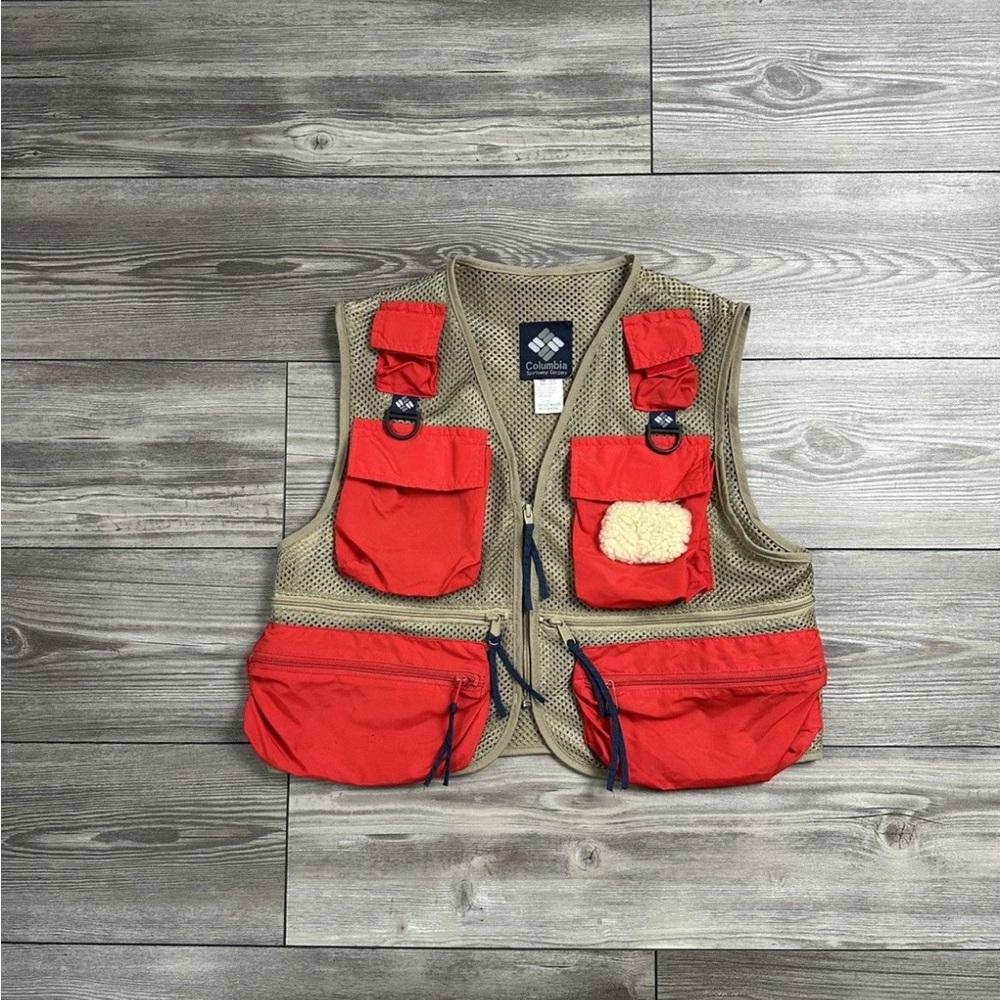 Vintage 90’s Columbia Mesh Fly Fishing Vest with Red Pockets